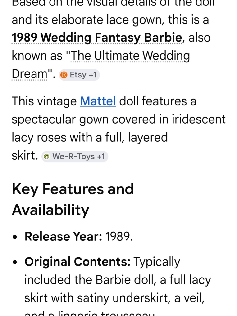 Mattel vintage Barbie Doll in White Lace Wedding Gown - Picture 9 of 10